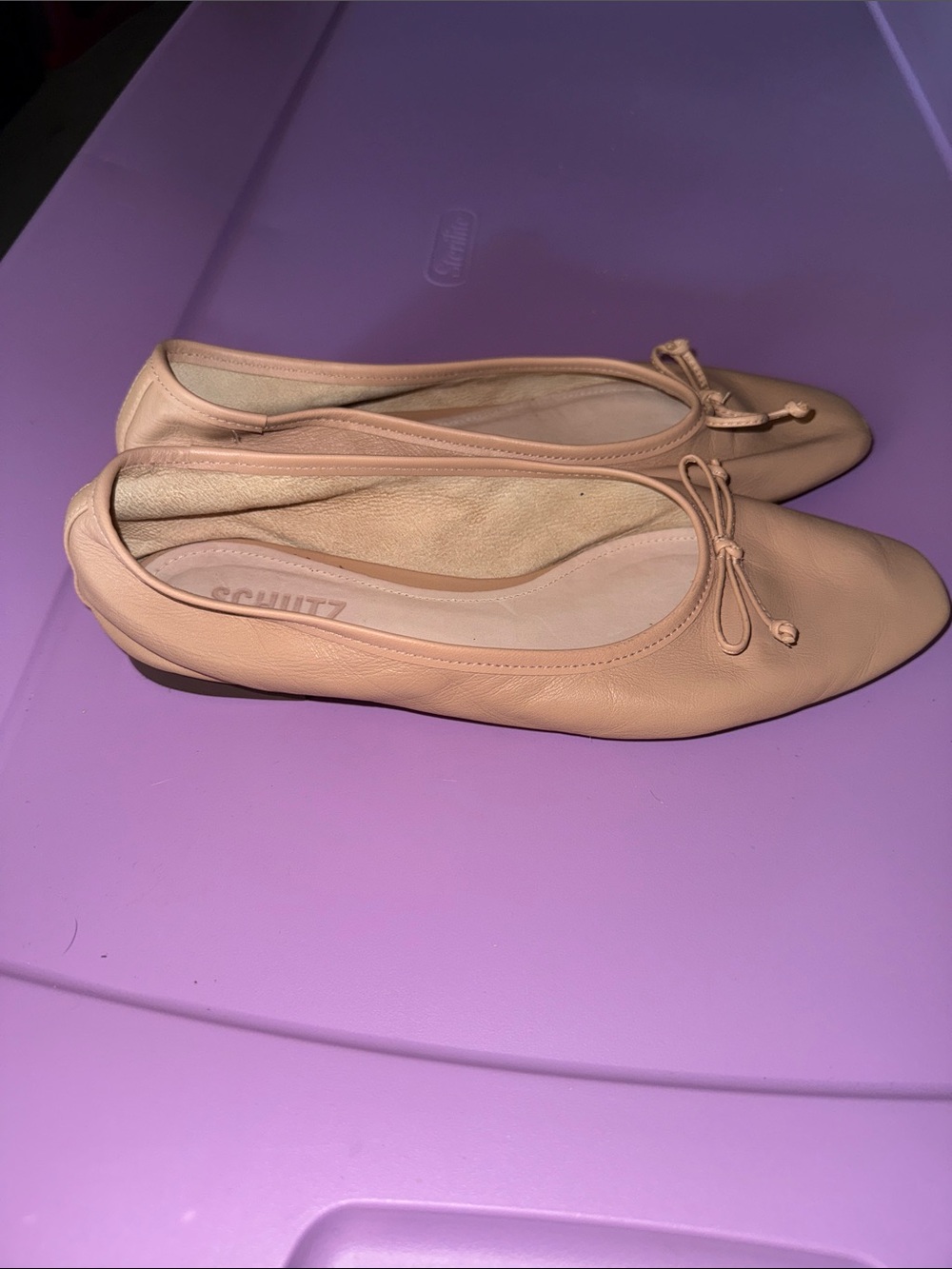 SCHUTZ Light Nude Leather Bow Ballet Flats - Picture 4 of 8